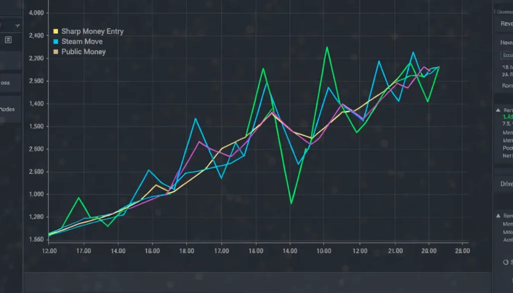 Line movement chart showing sharp money, steam moves and public betting patterns