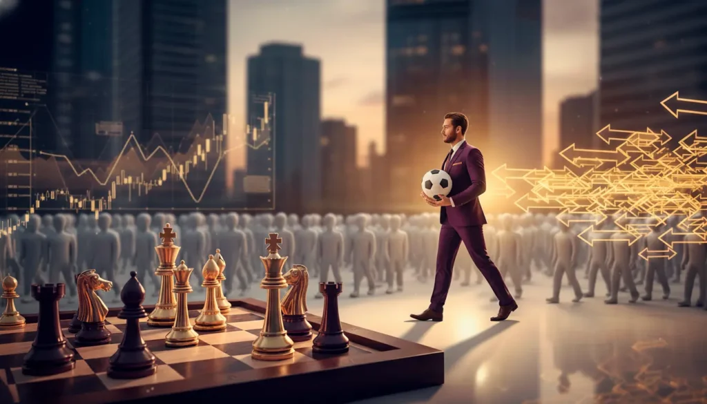 Contrarian betting strategy visualization showing person walking against crowd with inverse patterns