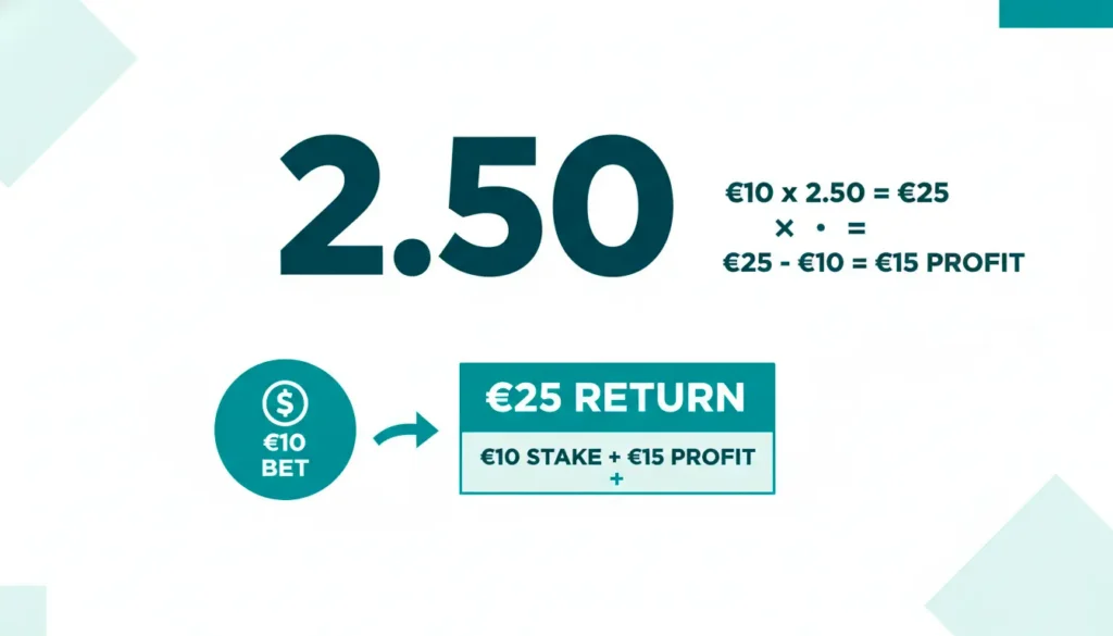 Decimal odds calculation showing 2.50 odds with $10 bet returning $25