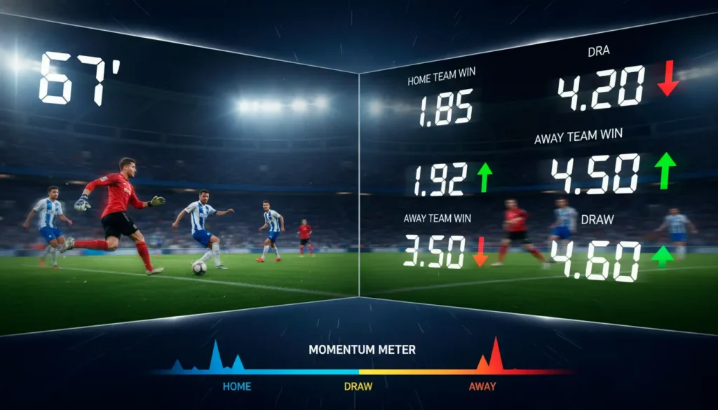 Live betting interface showing real-time odds changes during football match