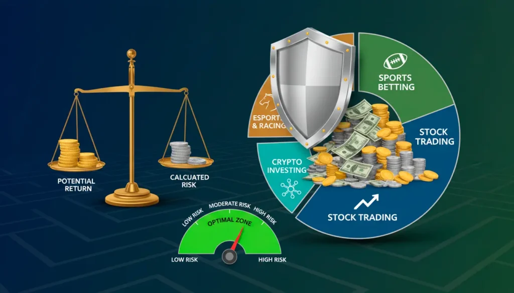 Investment portfolio concept for betting with diversification charts and risk management indicators
