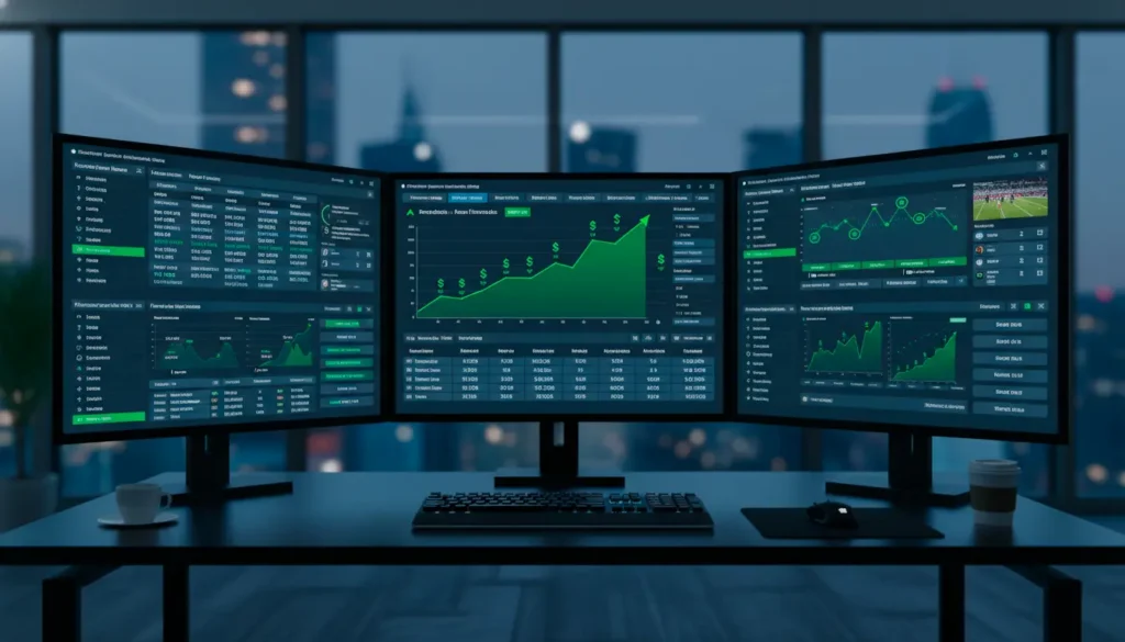 Professional sports betting analytics dashboard with real-time statistics and profit indicators
