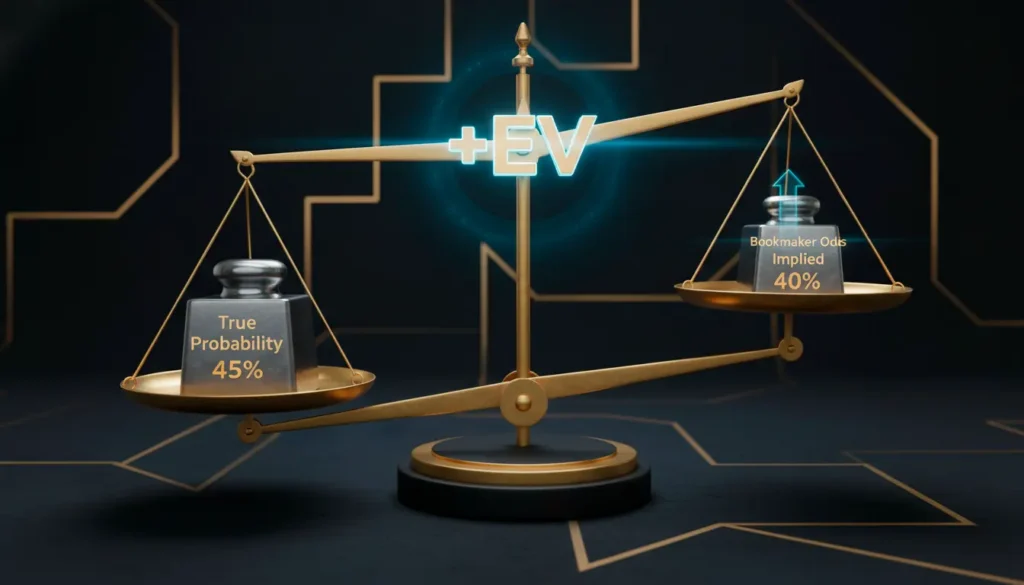 Value betting concept illustration showing true probability versus bookmaker odds