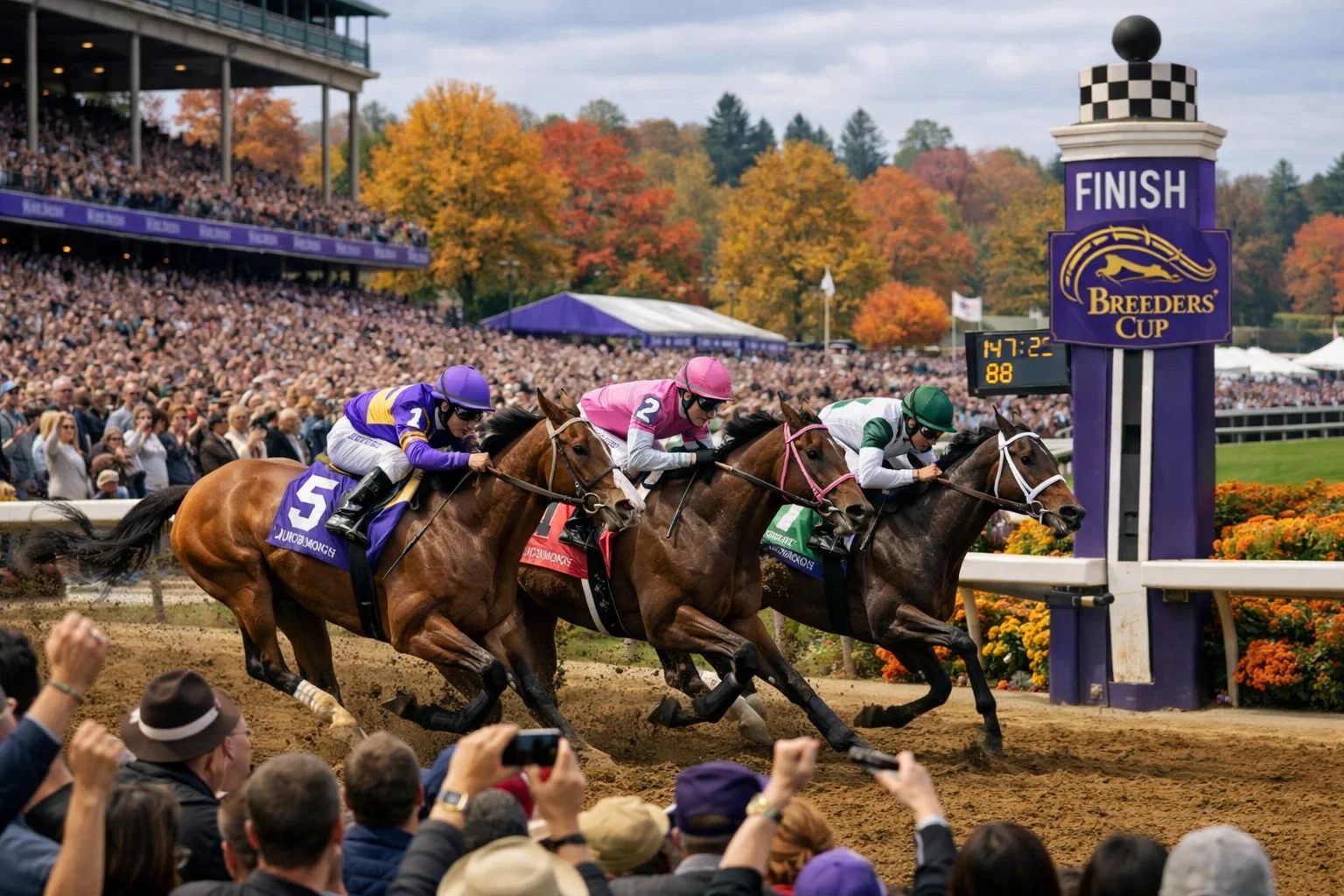 Championship horse racing atmosphere at a major fall stakes race