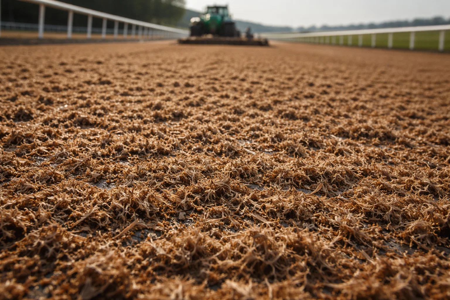 Close-up view of synthetic all-weather racetrack surface material